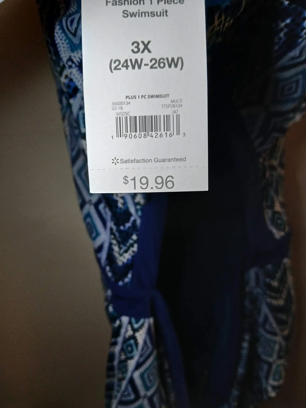 Time and Tru Blue Geometric One-Piece Swimsuit